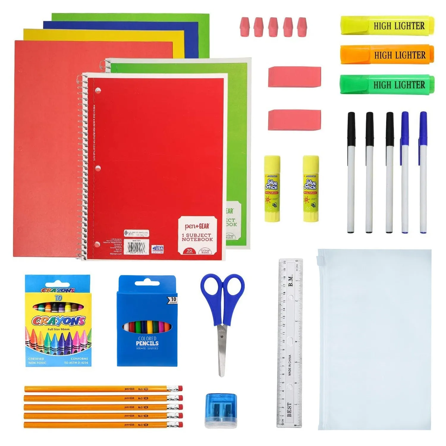 12 Deluxe Wholesale 19" Backpacks in Assorted Colors and 12 Bulk School Supply Kits of Your Choice