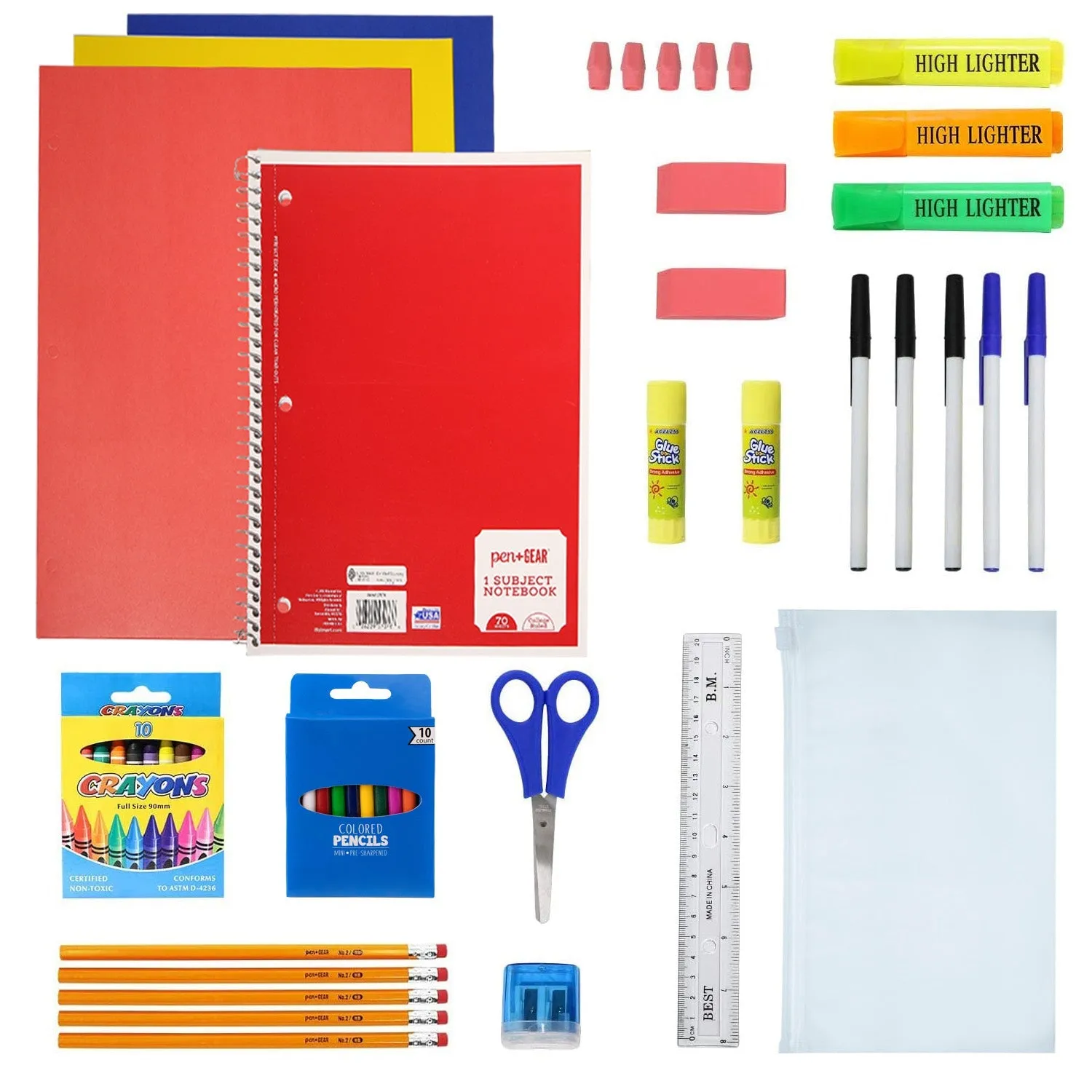 12 Deluxe Wholesale 19" Backpacks in Assorted Colors and 12 Bulk School Supply Kits of Your Choice
