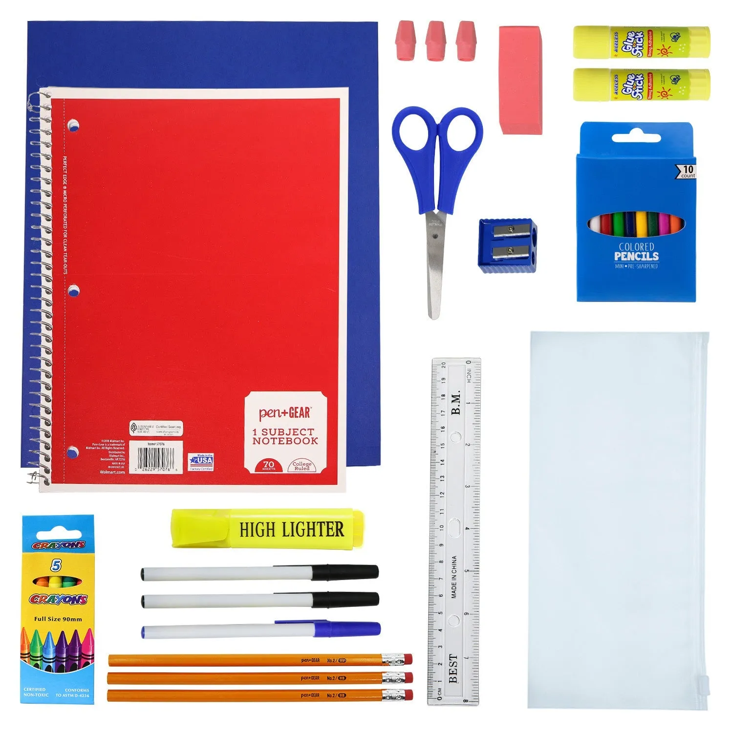 12 Deluxe Wholesale 19" Backpacks in Assorted Colors and 12 Bulk School Supply Kits of Your Choice