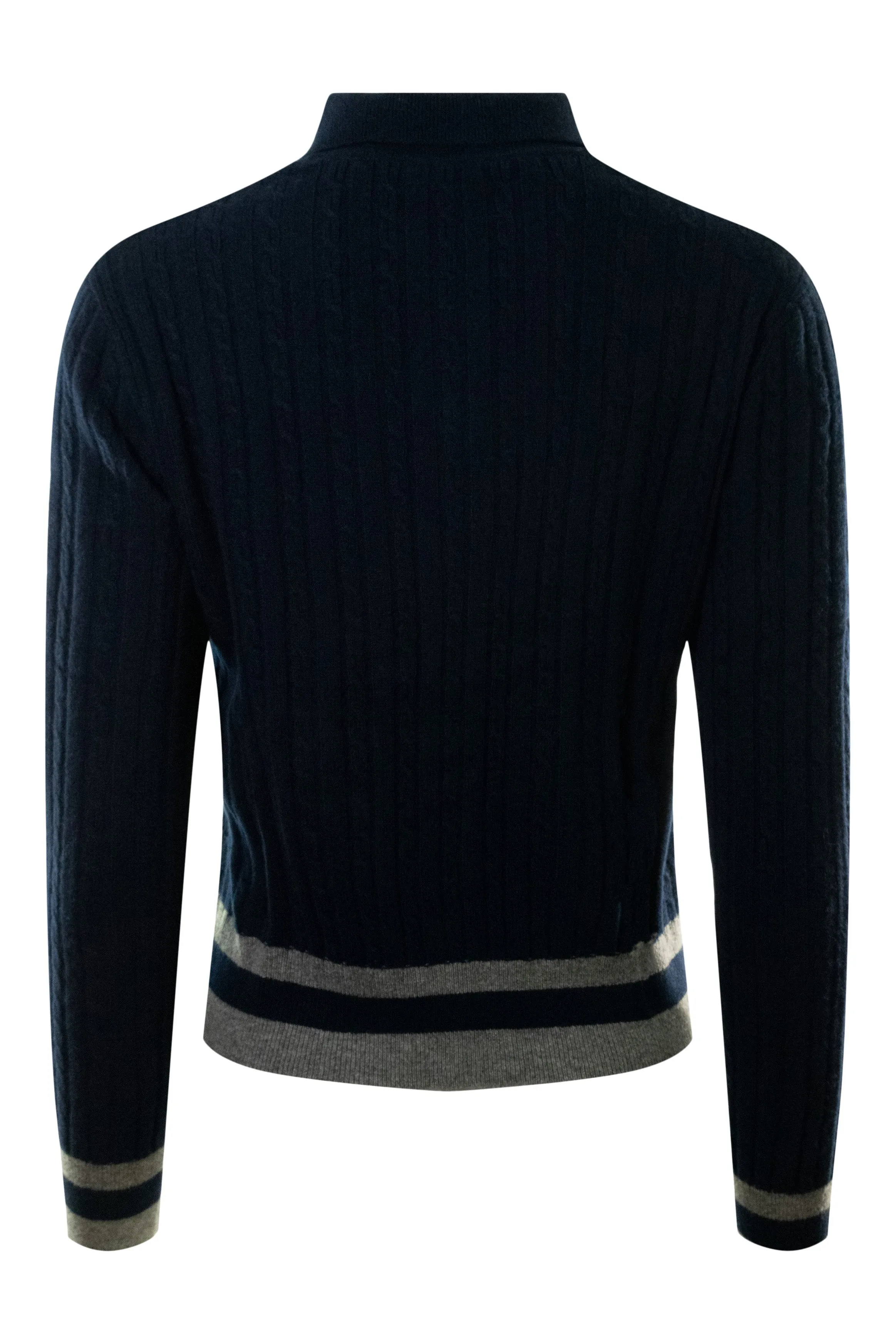 Autumn Cashmere Collared Cabled Cardigan in Navy Combo