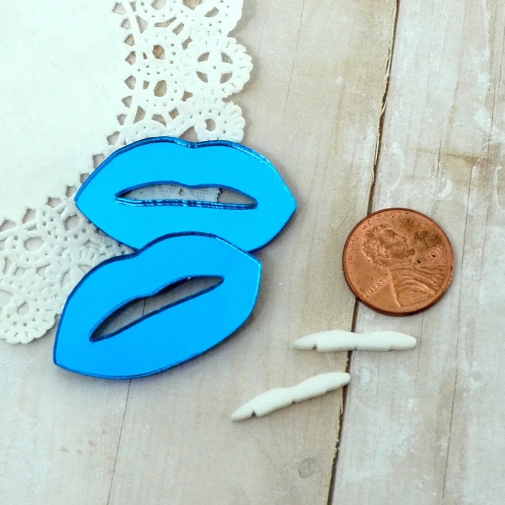 BLUE MIRROR LIPS White Teeth Cabochons Laser Cut Acrylic