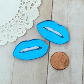 BLUE MIRROR LIPS White Teeth Cabochons Laser Cut Acrylic