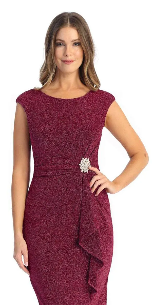 Celavie 6514-L Long Cap Sleeve Dress with Ruffle