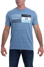 CINCH MENS CREW NECK LOGO TEE HEATHER BLUE