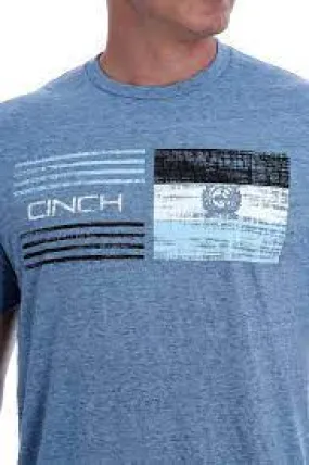 CINCH MENS CREW NECK LOGO TEE HEATHER BLUE