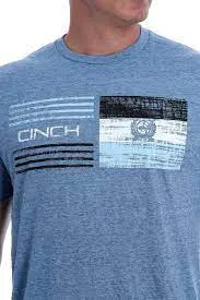 CINCH MENS CREW NECK LOGO TEE HEATHER BLUE