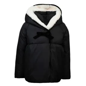 Black and White Matte Coat Wrap with Fur Lining