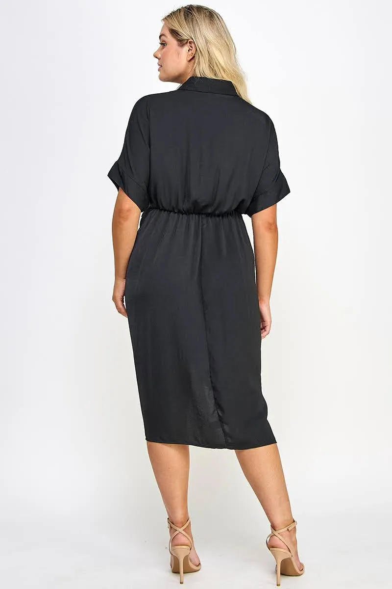 Curvy Tie Waist Button Down Dress