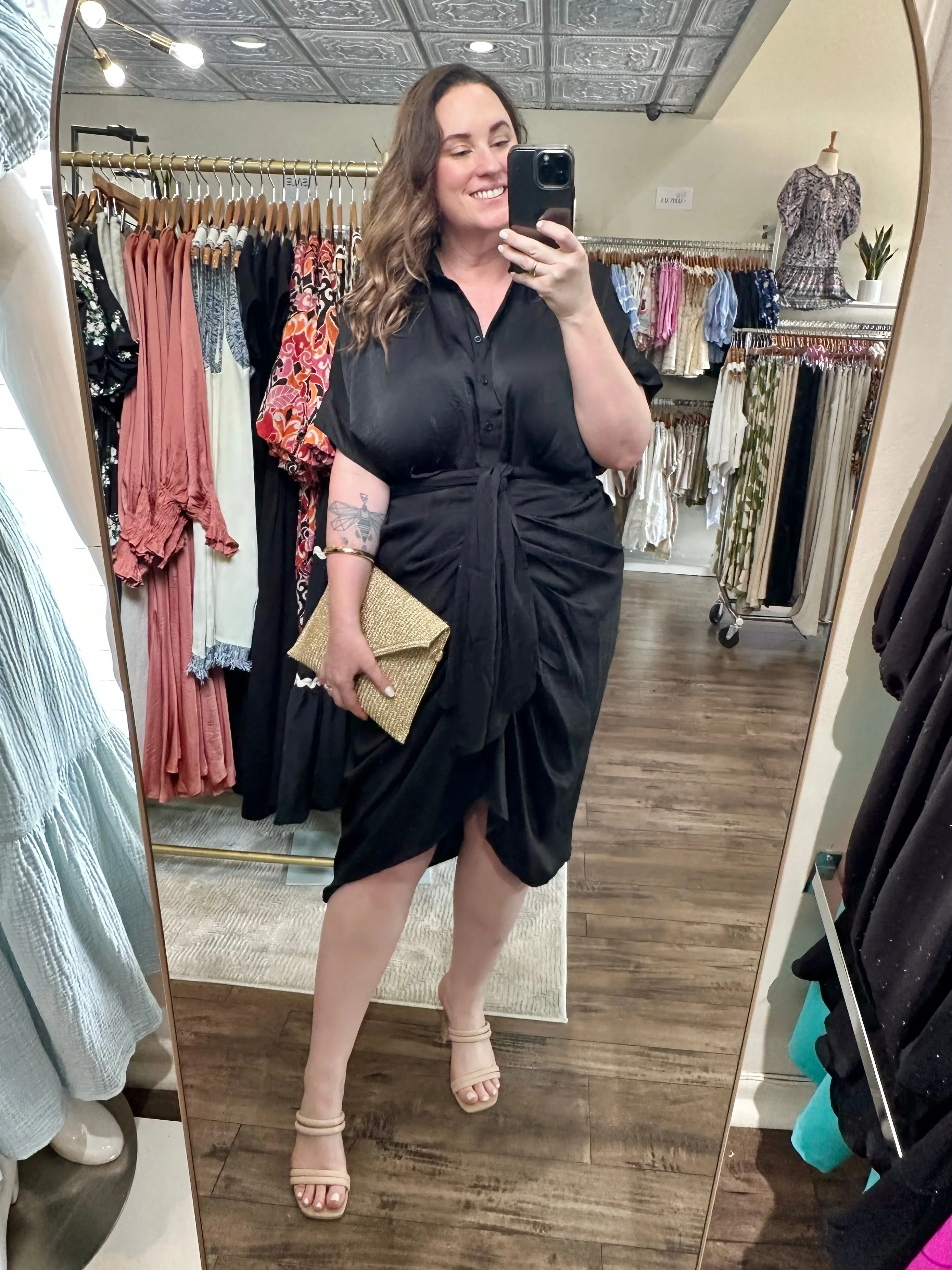 Curvy Tie Waist Button Down Dress