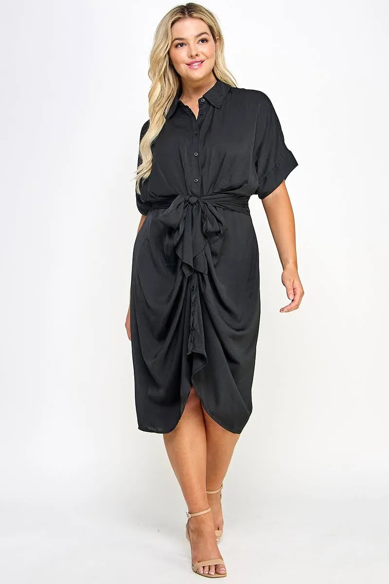 Curvy Tie Waist Button Down Dress