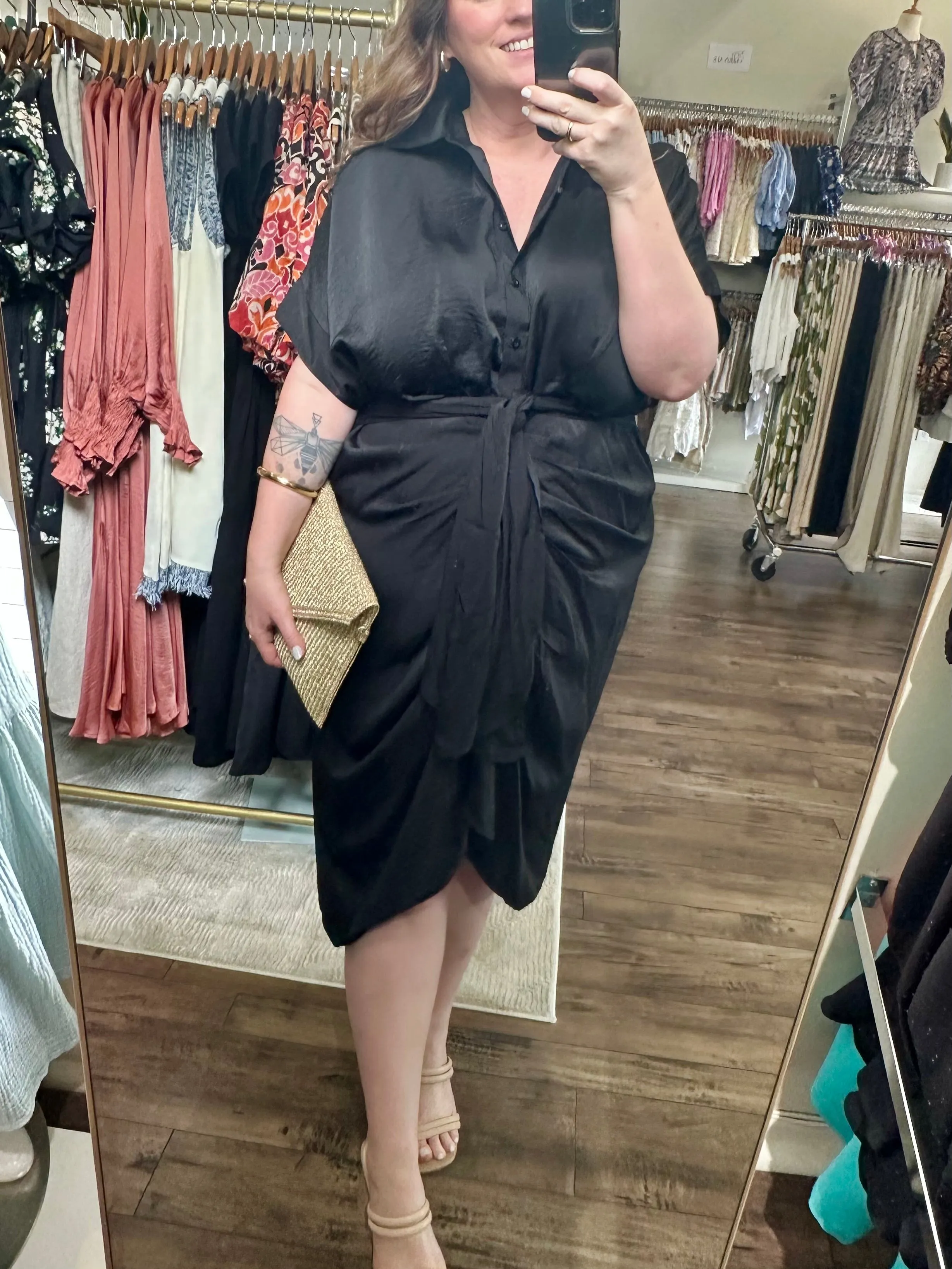 Curvy Tie Waist Button Down Dress