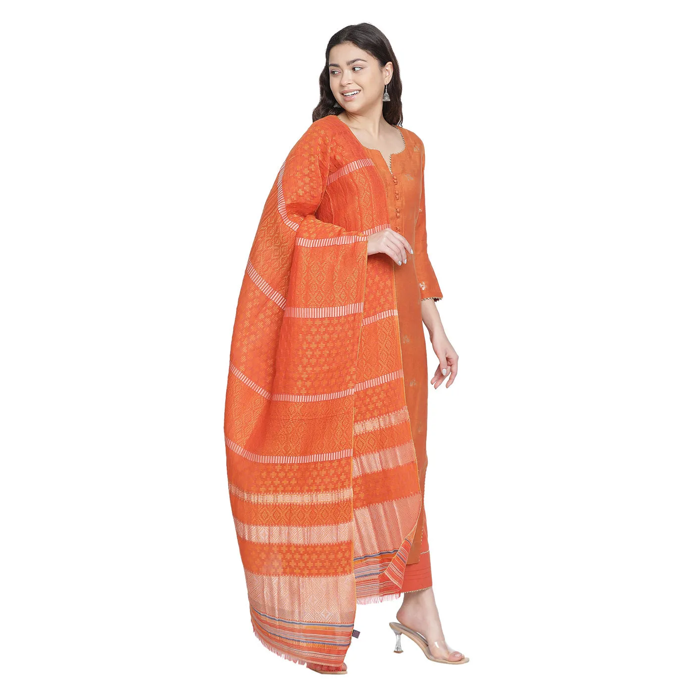 Dark Rust Woven Design Cotton Silk Blend Unstitched Suit Co-ords Set