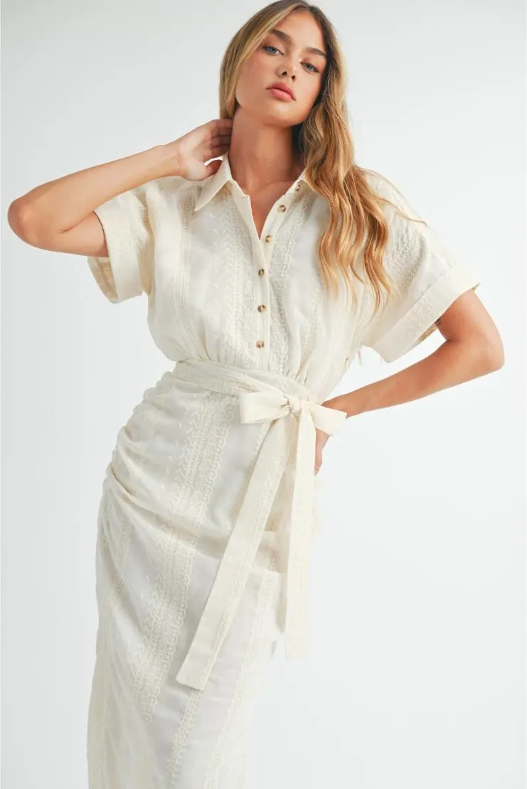 Destiny Embroidered Button Up Midi Dress