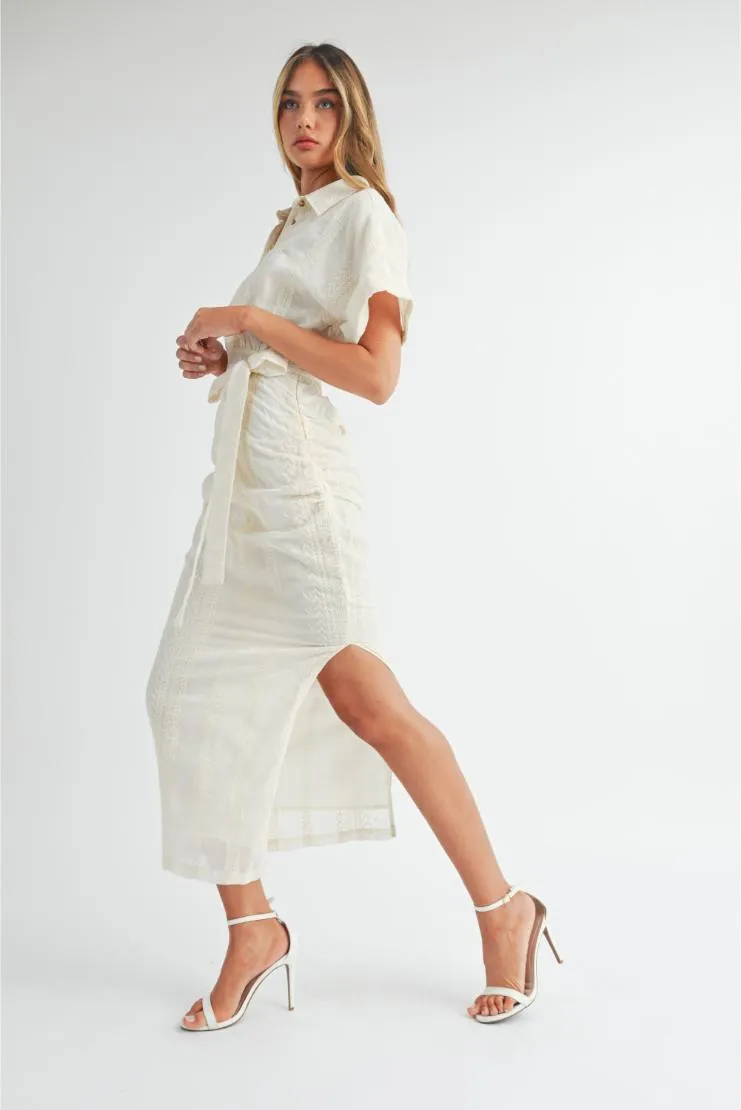 Destiny Embroidered Button Up Midi Dress