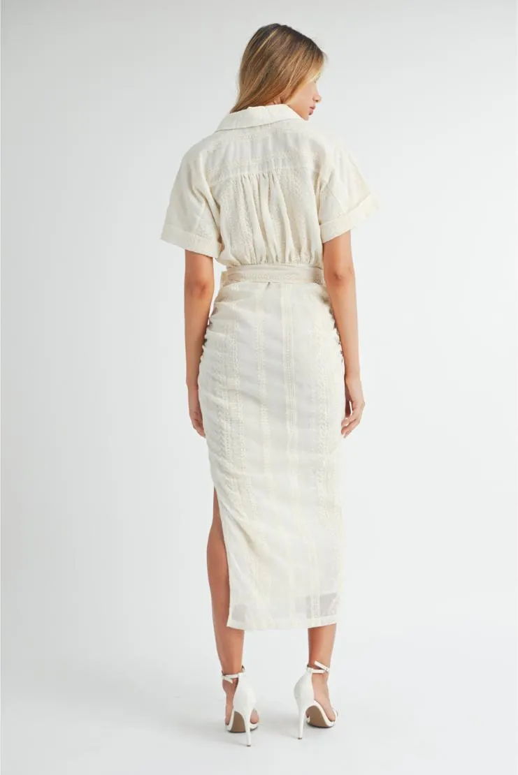 Destiny Embroidered Button Up Midi Dress