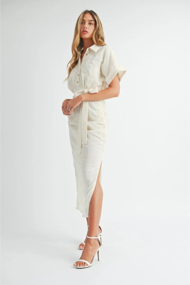 Destiny Embroidered Button Up Midi Dress
