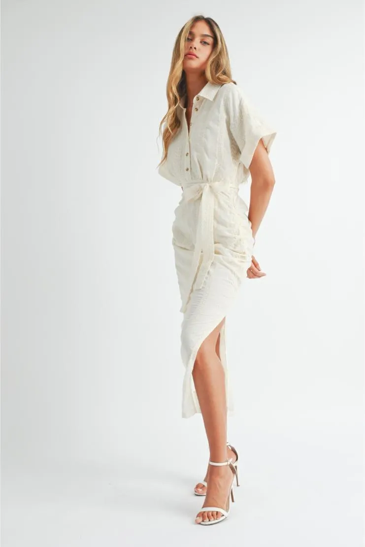 Destiny Embroidered Button Up Midi Dress
