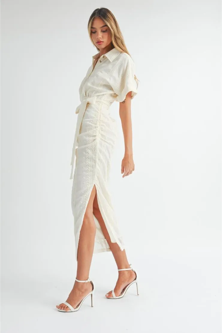 Destiny Embroidered Button Up Midi Dress