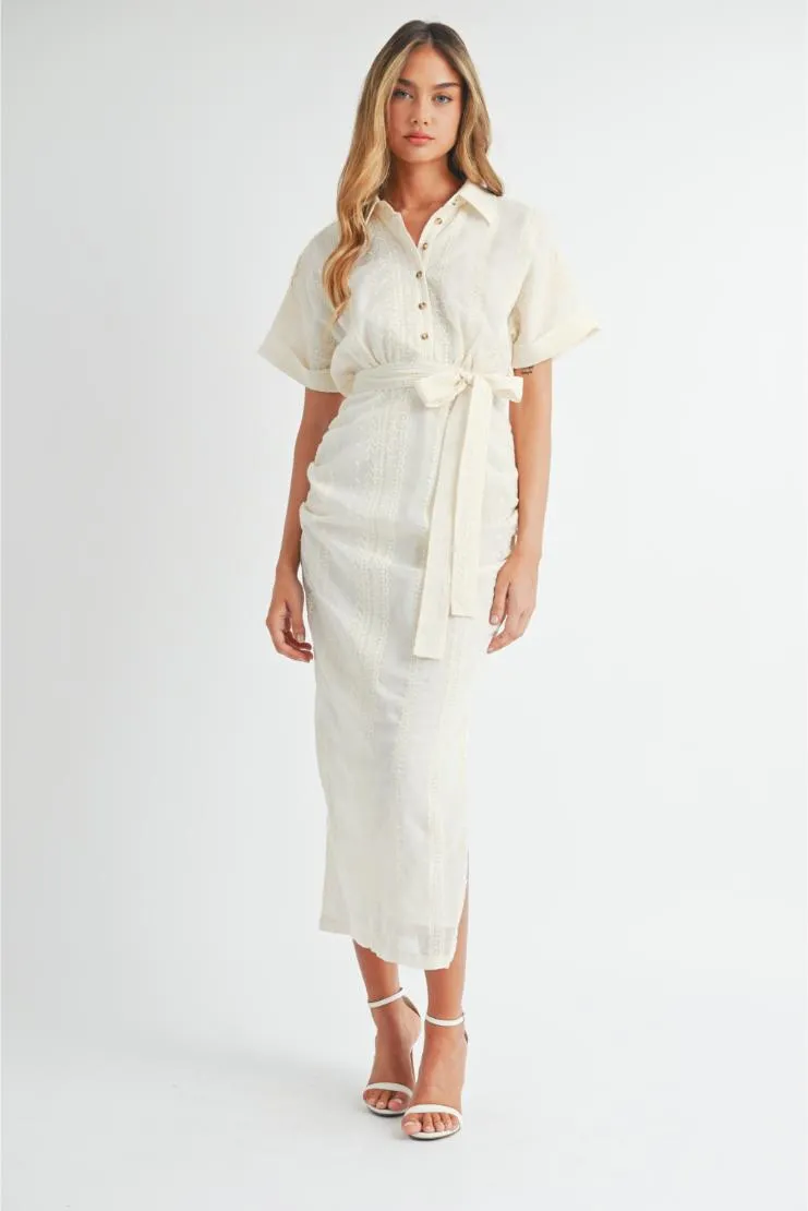 Destiny Embroidered Button Up Midi Dress