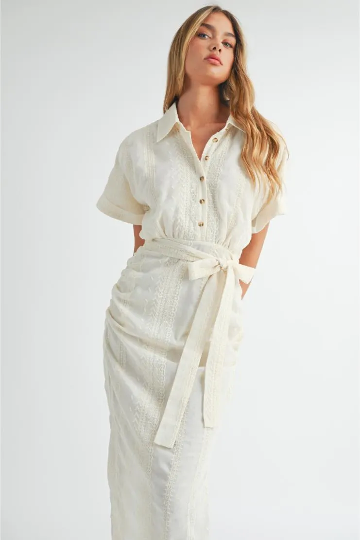 Destiny Embroidered Button Up Midi Dress