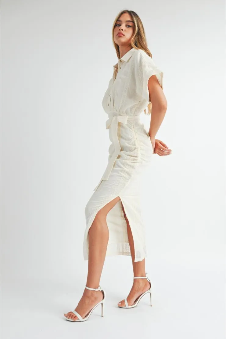 Destiny Embroidered Button Up Midi Dress