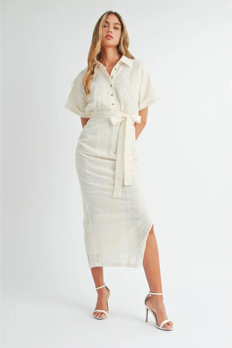 Destiny Embroidered Button Up Midi Dress