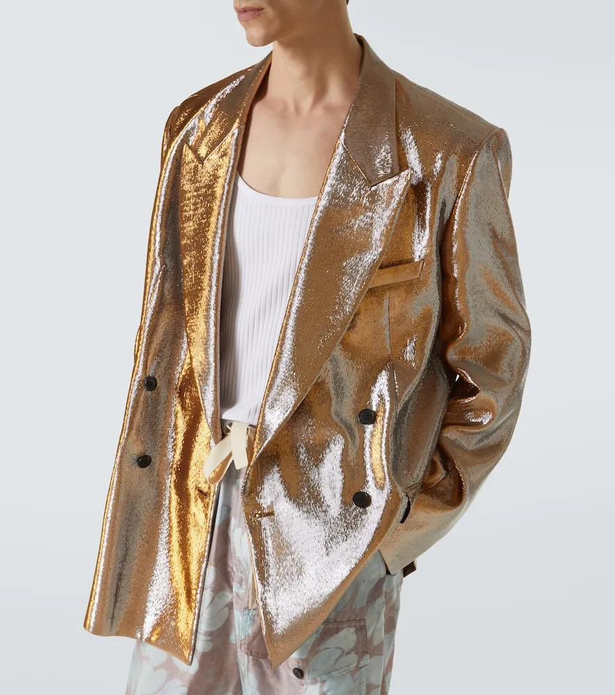 Dries Van Noten Double-breasted metallic blazer