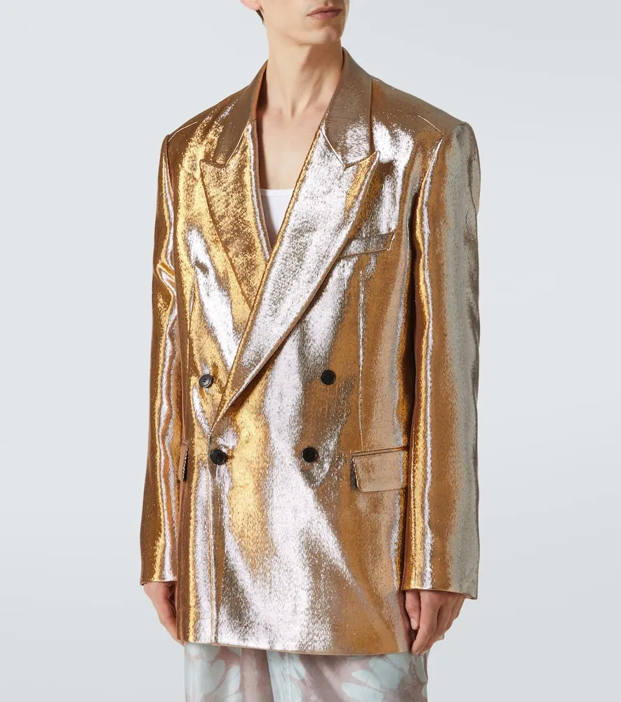 Dries Van Noten Double-breasted metallic blazer