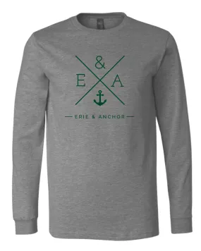 FINAL SALE Unisex Crosswinds Long Sleeve Tee - Gray/Hunter Green