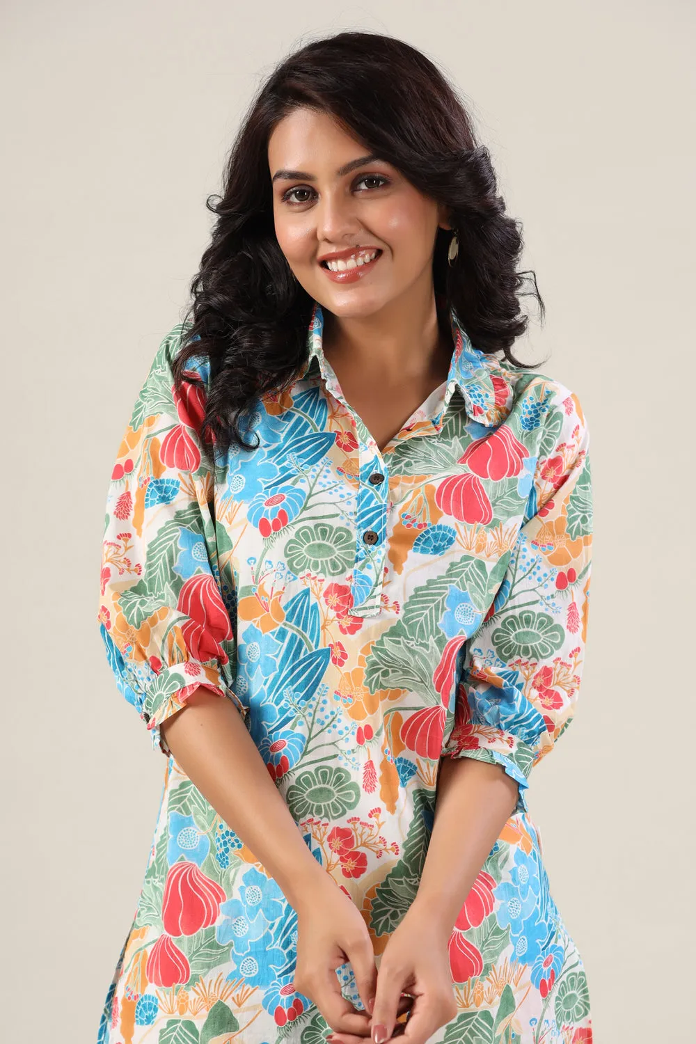 Floral Jaal on Collared Palazzo Set