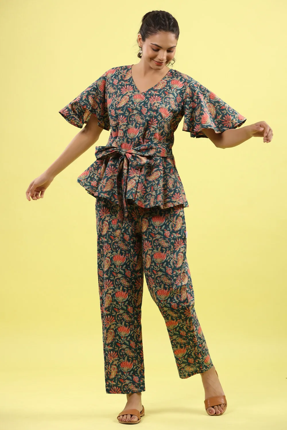 Floral Jaal on Indigo Lounge Co-ord Set
