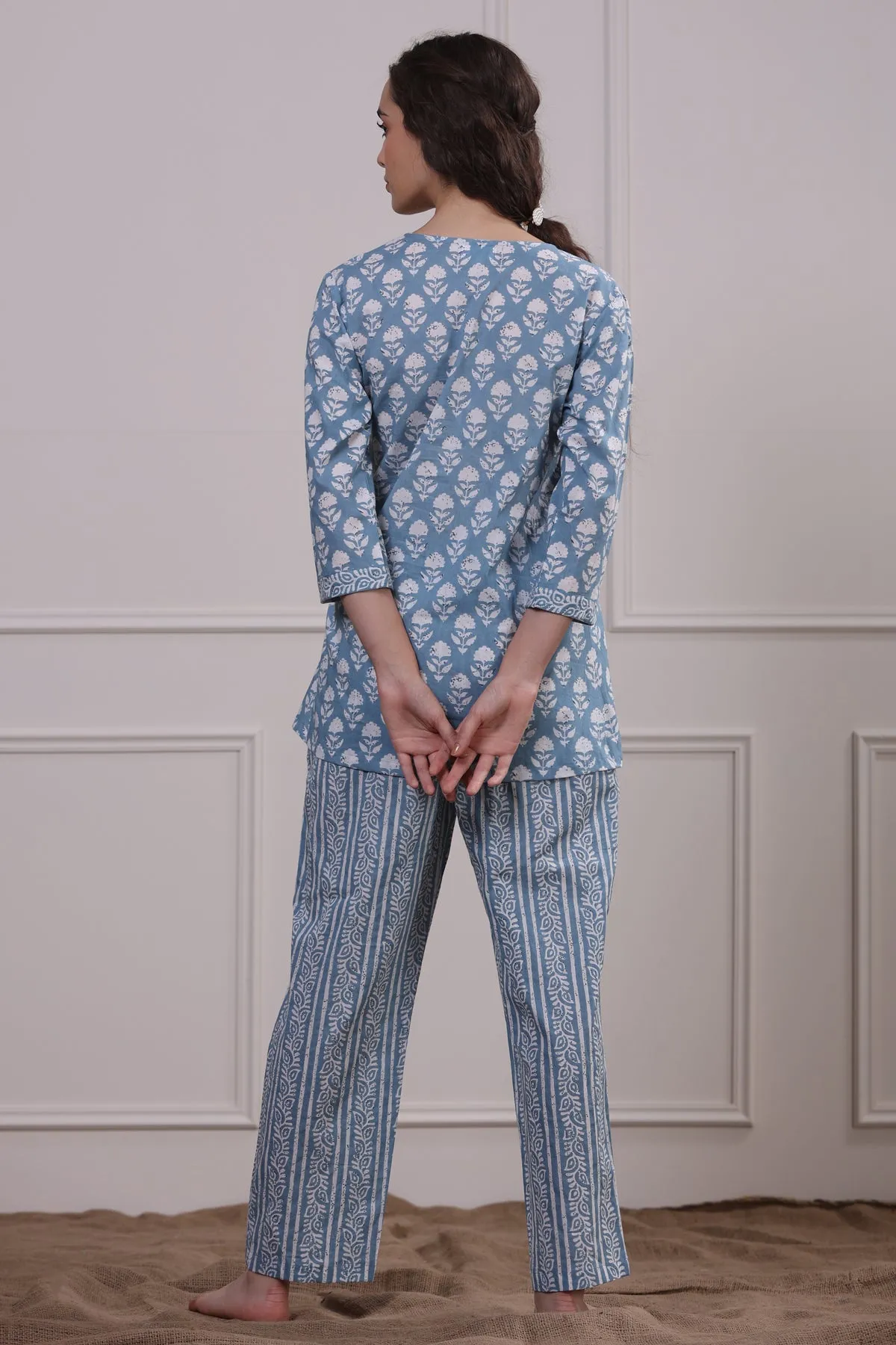 Floral Motifs with Stripes on Sky Blue Angrakha Set