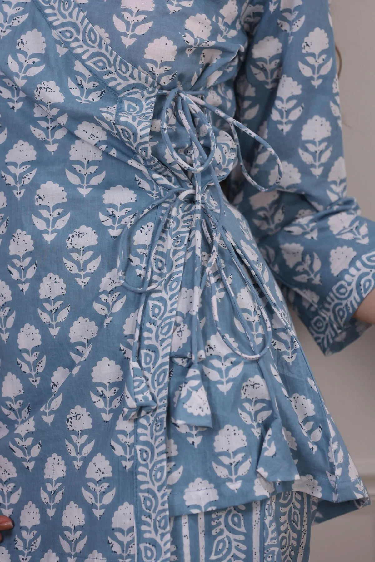 Floral Motifs with Stripes on Sky Blue Angrakha Set