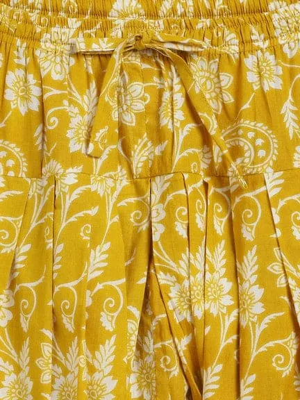 Girl Floral Jaal Suit Set - Yellow