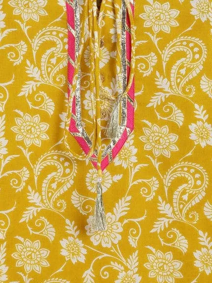 Girl Floral Jaal Suit Set - Yellow