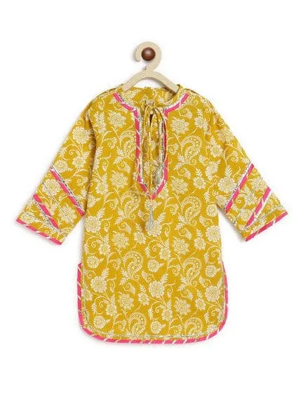 Girl Floral Jaal Suit Set - Yellow