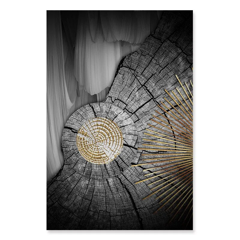 Golden Black Wood Tree Rings Wall Art Fine Art Canvas Prints Modern Abstract Pictures For Urban Loft Luxury Living Room Decor