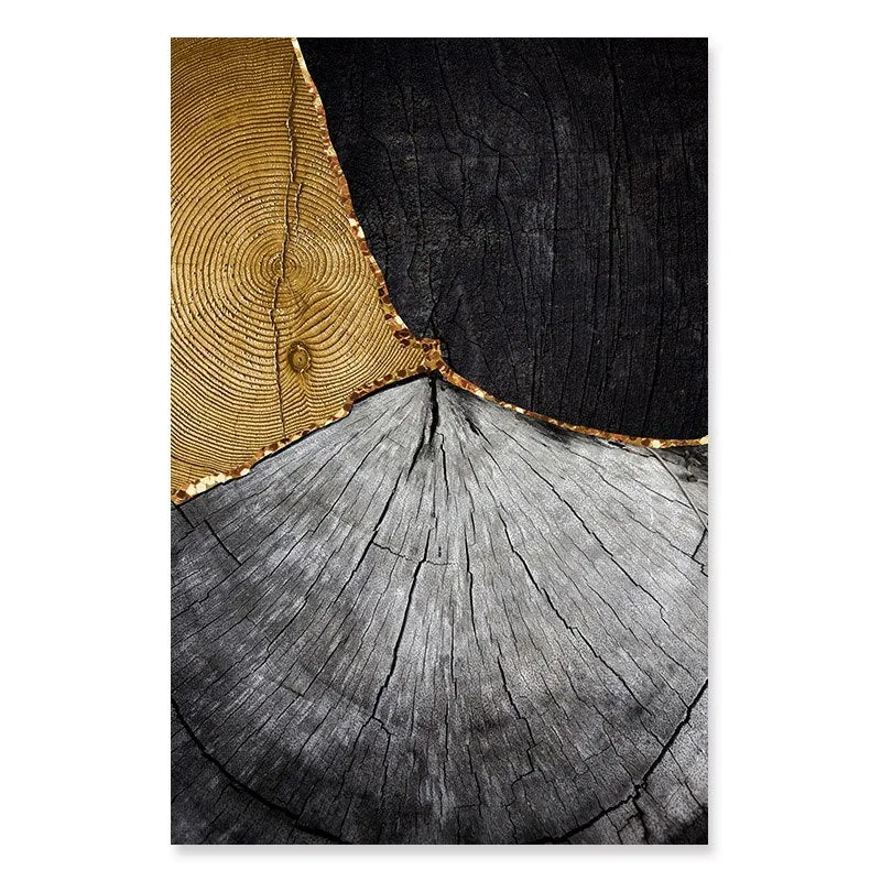 Golden Black Wood Tree Rings Wall Art Fine Art Canvas Prints Modern Abstract Pictures For Urban Loft Luxury Living Room Decor