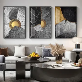 Golden Black Wood Tree Rings Wall Art Fine Art Canvas Prints Modern Abstract Pictures For Urban Loft Luxury Living Room Decor
