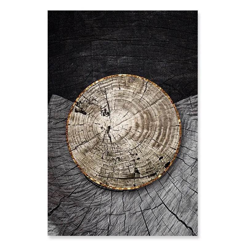 Golden Black Wood Tree Rings Wall Art Fine Art Canvas Prints Modern Abstract Pictures For Urban Loft Luxury Living Room Decor