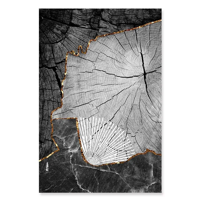 Golden Black Wood Tree Rings Wall Art Fine Art Canvas Prints Modern Abstract Pictures For Urban Loft Luxury Living Room Decor