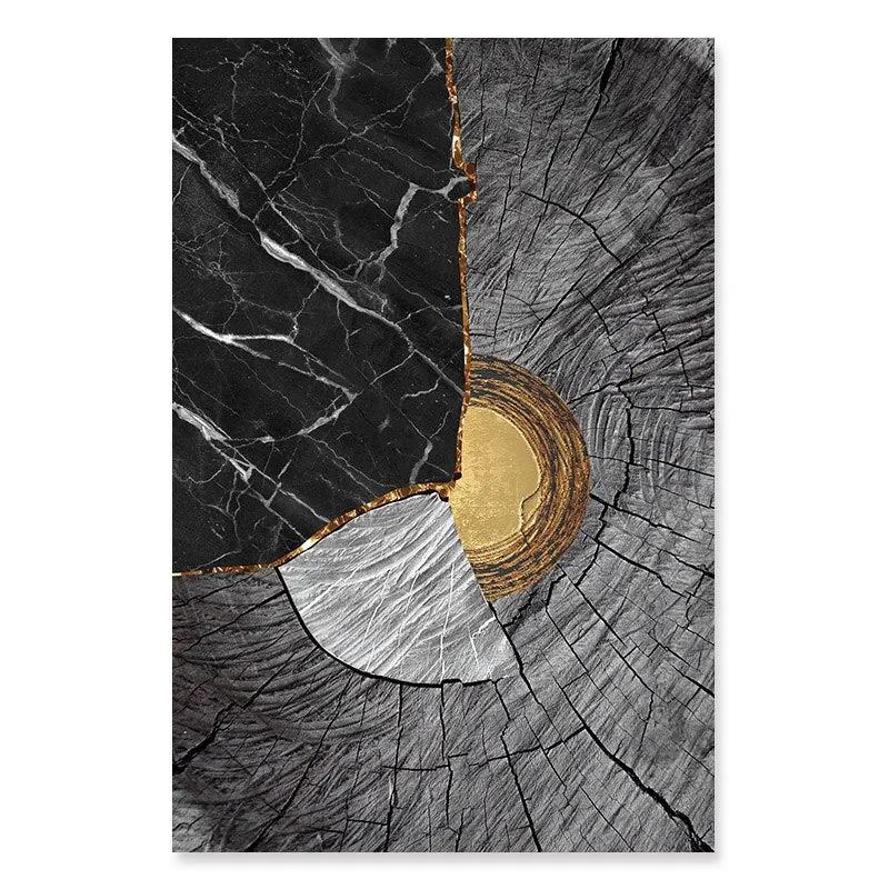 Golden Black Wood Tree Rings Wall Art Fine Art Canvas Prints Modern Abstract Pictures For Urban Loft Luxury Living Room Decor