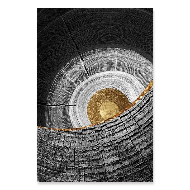 Golden Black Wood Tree Rings Wall Art Fine Art Canvas Prints Modern Abstract Pictures For Urban Loft Luxury Living Room Decor