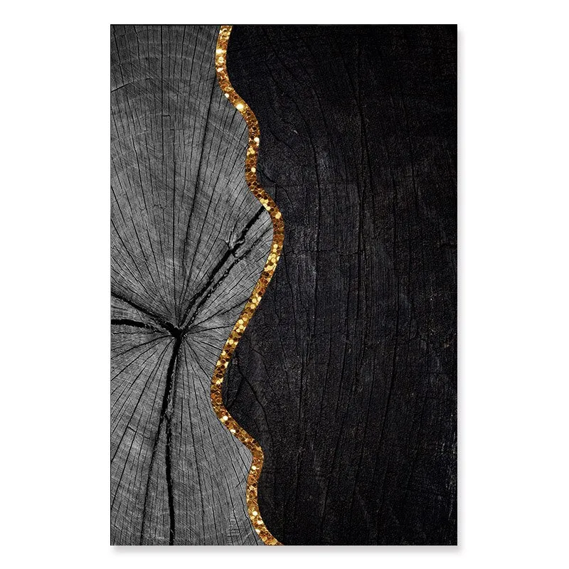 Golden Black Wood Tree Rings Wall Art Fine Art Canvas Prints Modern Abstract Pictures For Urban Loft Luxury Living Room Decor