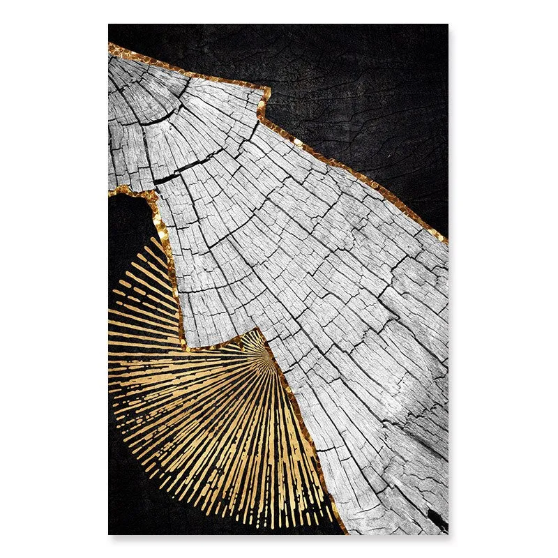 Golden Black Wood Tree Rings Wall Art Fine Art Canvas Prints Modern Abstract Pictures For Urban Loft Luxury Living Room Decor
