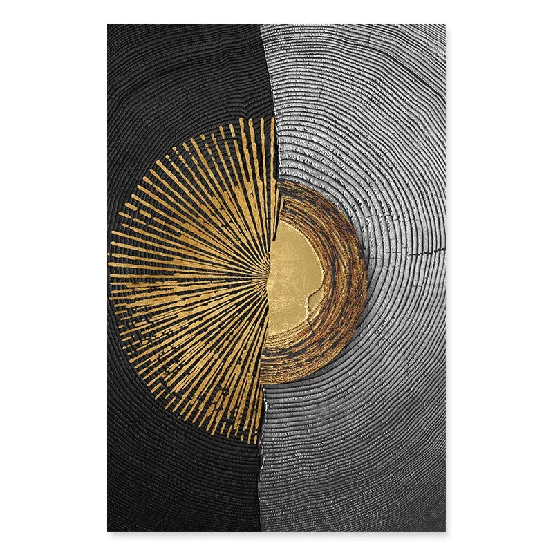 Golden Black Wood Tree Rings Wall Art Fine Art Canvas Prints Modern Abstract Pictures For Urban Loft Luxury Living Room Decor
