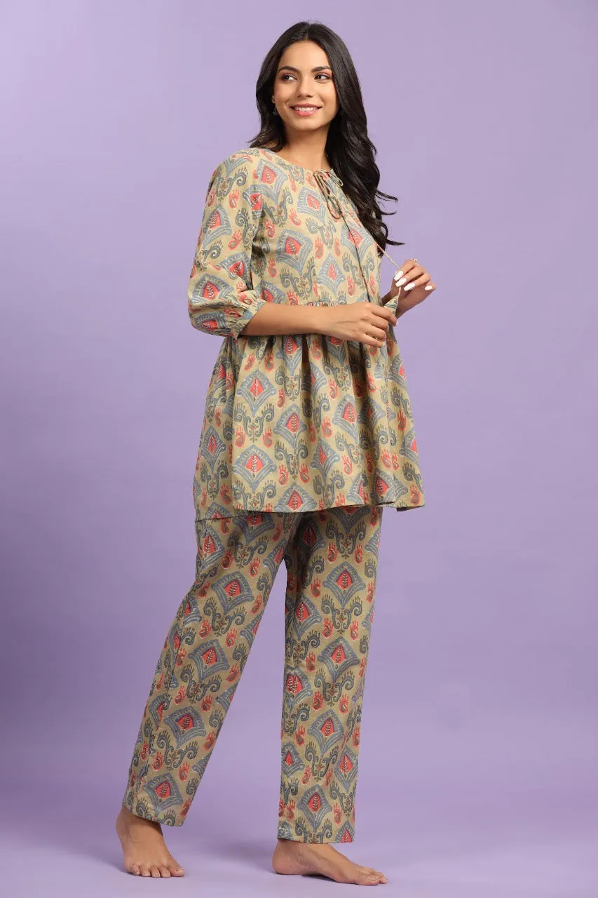 Ikat on Grey Peplum Top Set