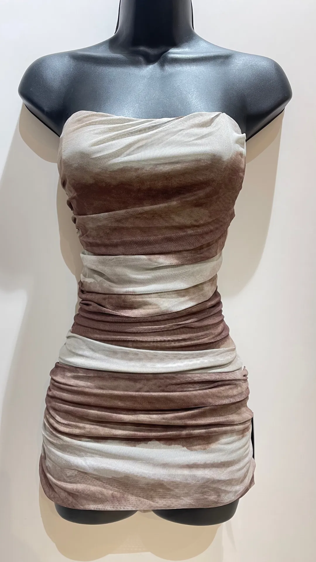 Karen - Brown/Beige Ruched Marble Dress