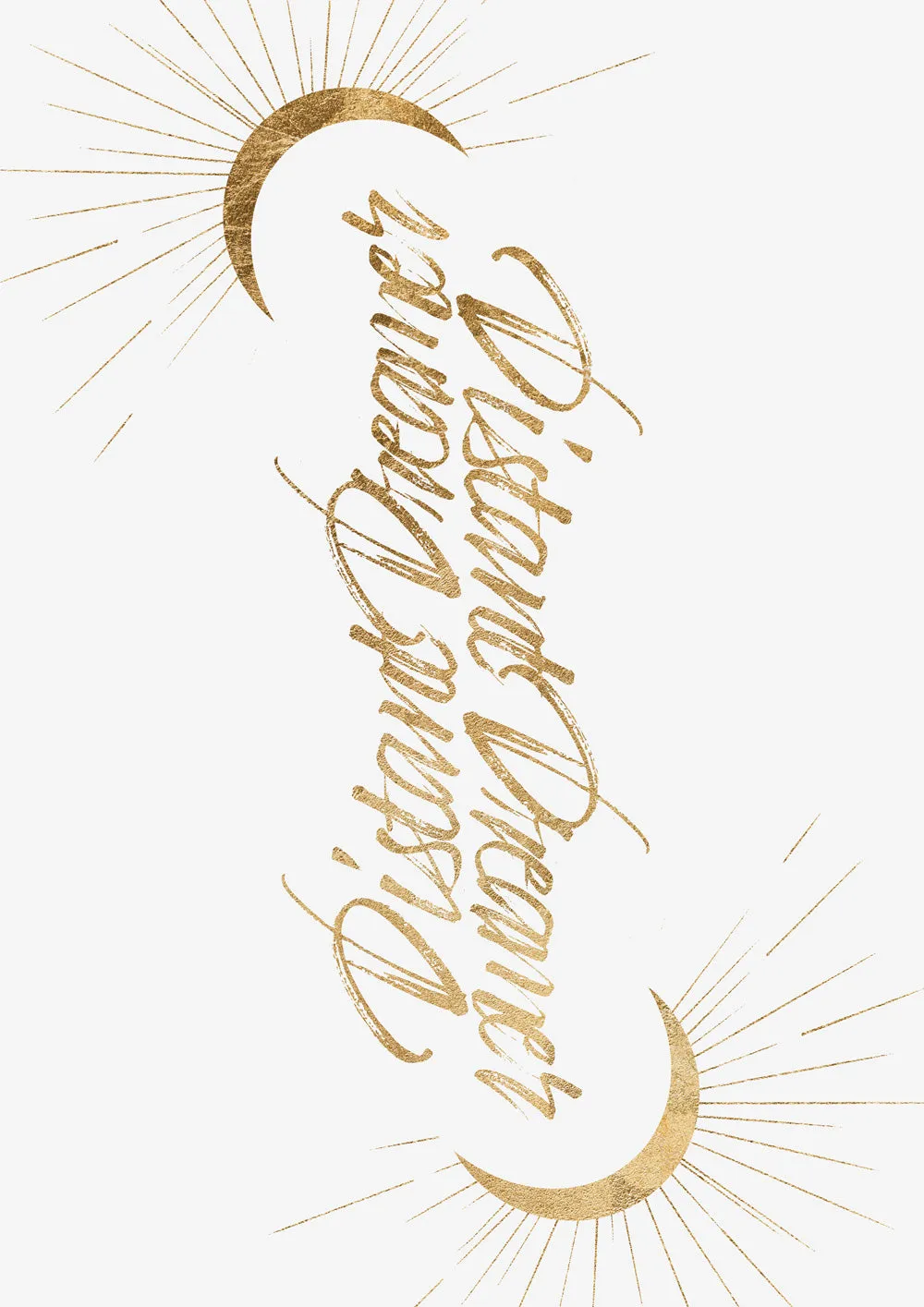 Law of Attraction Gratitude Quotes Gold Calligraphy Typography Wall Art Print 'Distant Dreamer'