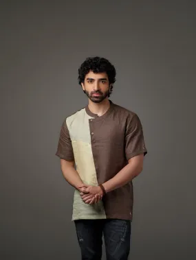 Linen Multi Color Patch Overlap Placket Shirt